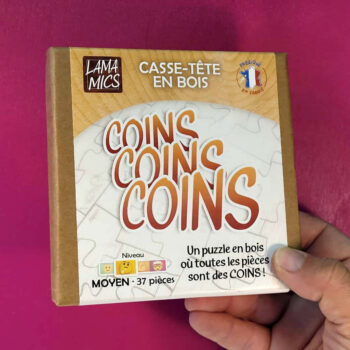 puzzle logique en bois original "Coins Coins Coins" - toutes les pièces sont des coins - imaginé conçu fabriqué en France, découpé au laser
