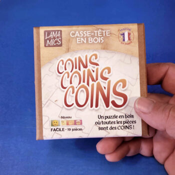 puzzle logique en bois original "Coins Coins Coins" - toutes les pièces sont des coins - imaginé conçu fabriqué en France, découpé au laser