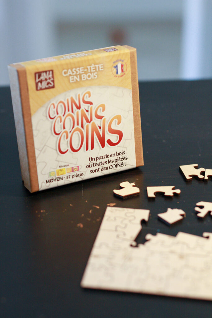 puzzle original en bois "coins coins coins" imaginé conçu fabriqué en france, découpé au laser